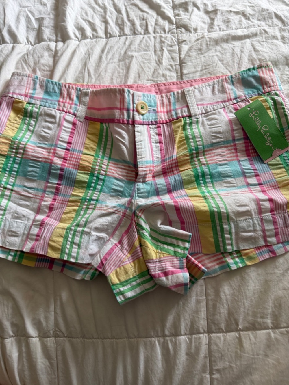 Lilly Pulitzer Pastel Plaid Cotton Shorts in Pink, Green, Yellow, Blue